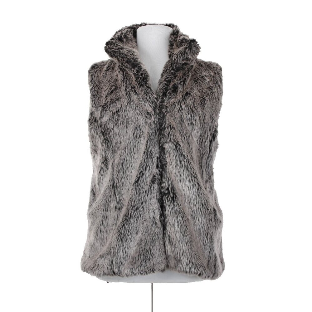26 International Ashley Sz 3X Gray Black Faux Fur Collared Polyester Vest